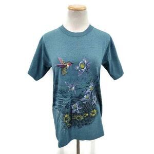 Vintage Made In the U.S.A Blue rain forest Cafe graphic & Embroidered tee small